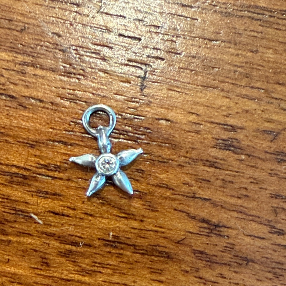 Lee Brevard Sterling Silver Star Flower Charm with Clear Stone
